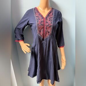 Vintage Biba Indigo Dark Blue Boho Kurta Dress Medium. US 8
